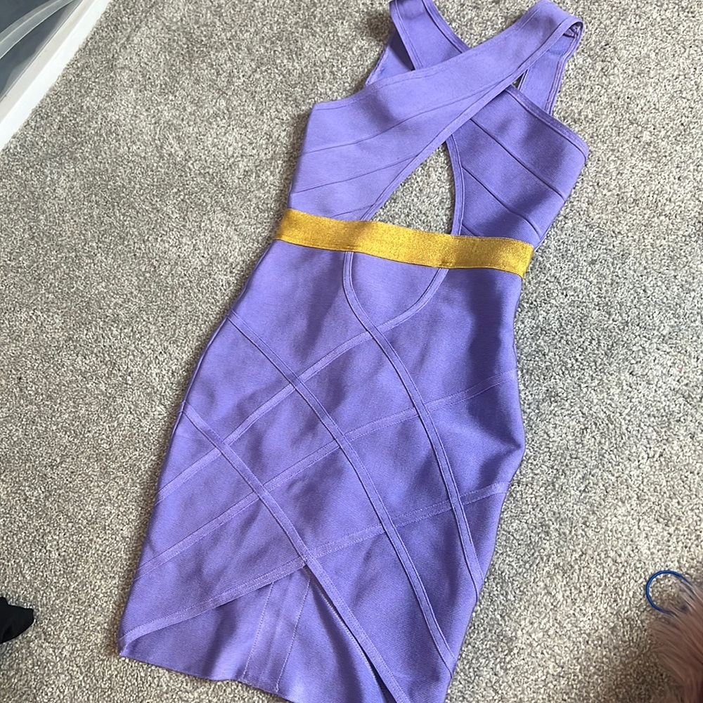 Purple Bandage dress with gold